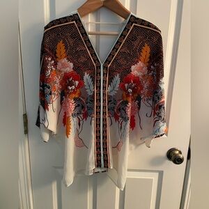 Rose + Olive Floral V-Neck Dolman Sleeve Kimono Blouse Size Medium